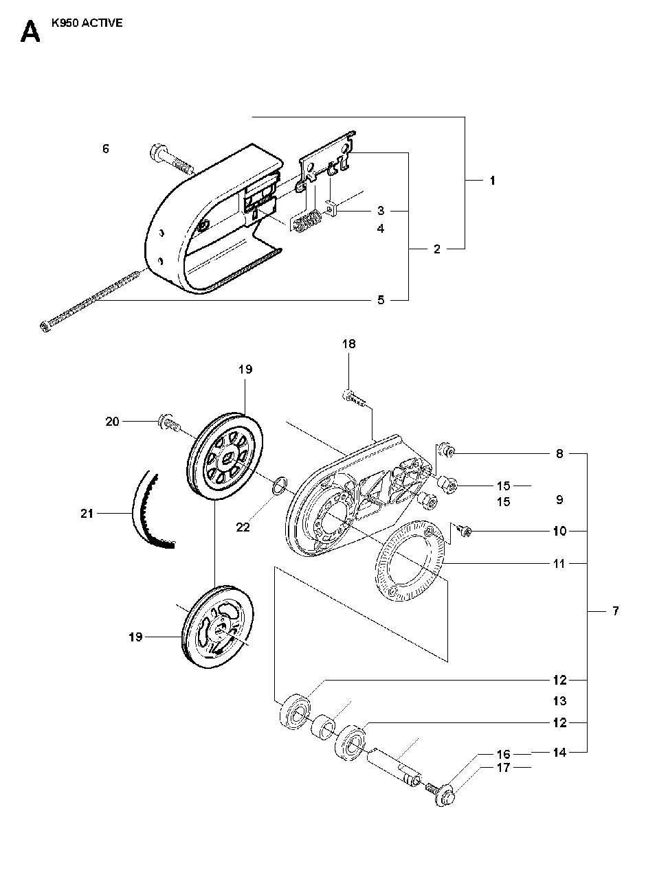 Belt Guard And Pulley Diagram and Parts List for K950 2007-01 Husqvarna Circular Saw
