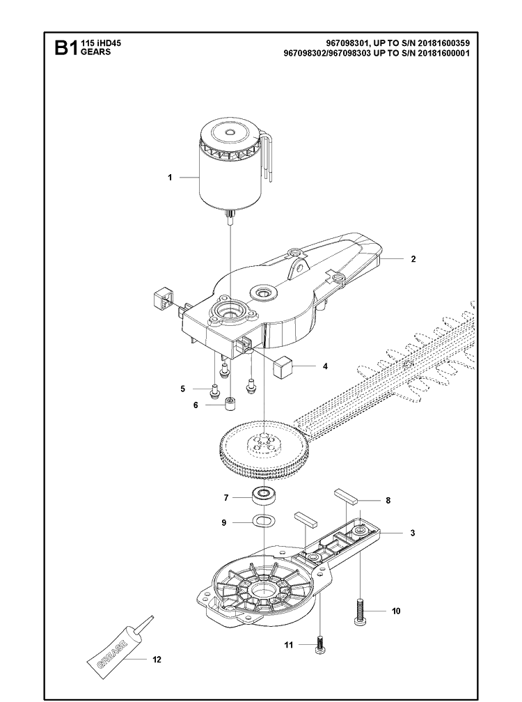 Gears 2 Diagram and Parts List for 115IHD45 (967098301)(967098303) Husqvarna Hedge Trimmer