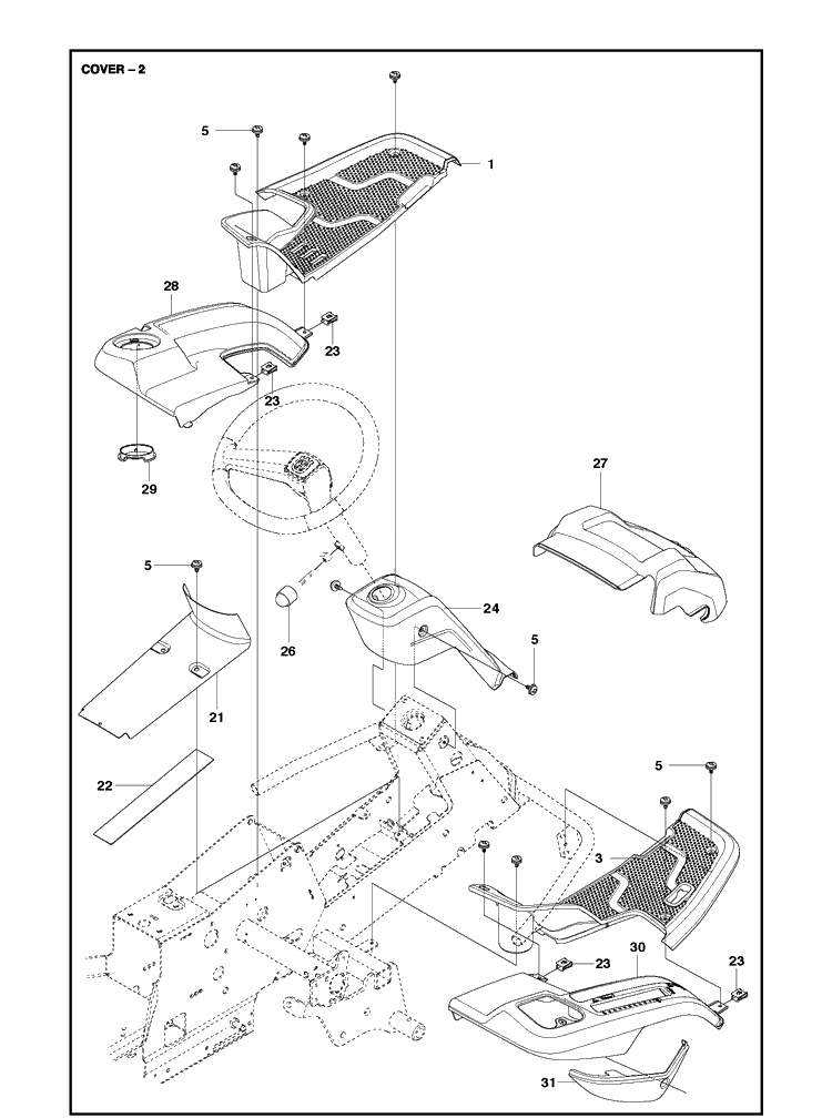 Cover Diagram and Parts List for R216 AWD Husqvarna Lawn Mower
