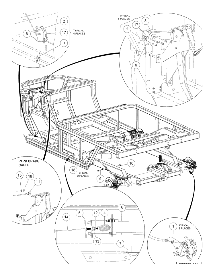Park Brake Assembly With Pulley System Diagram and Parts List for HUV4420G 2006-11 Husqvarna Lawn Tractor