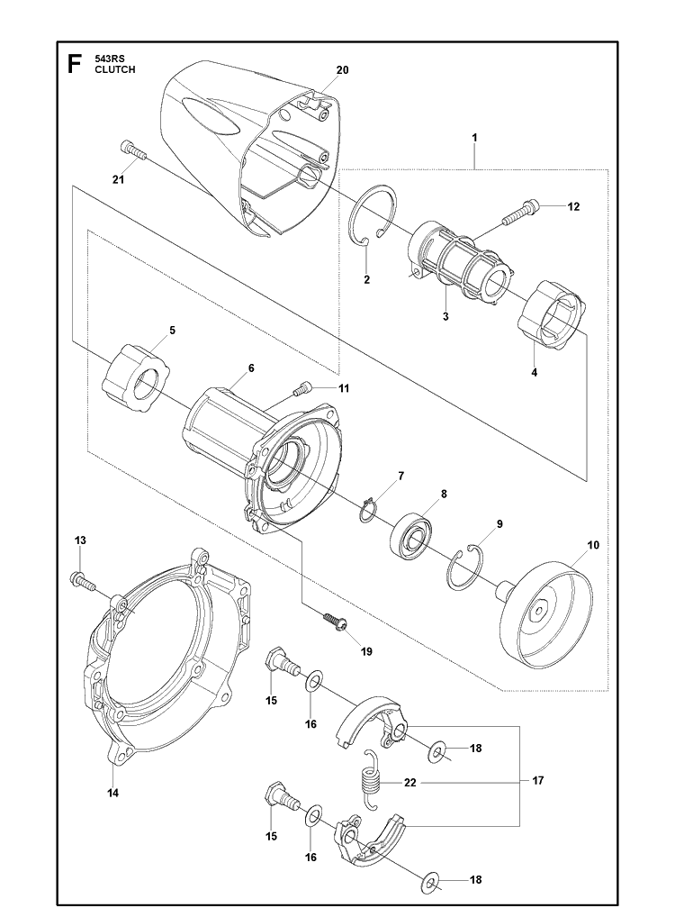 Clutch Diagram and Parts List for 543RS 20192200001-Current Husqvarna Brush Cutter