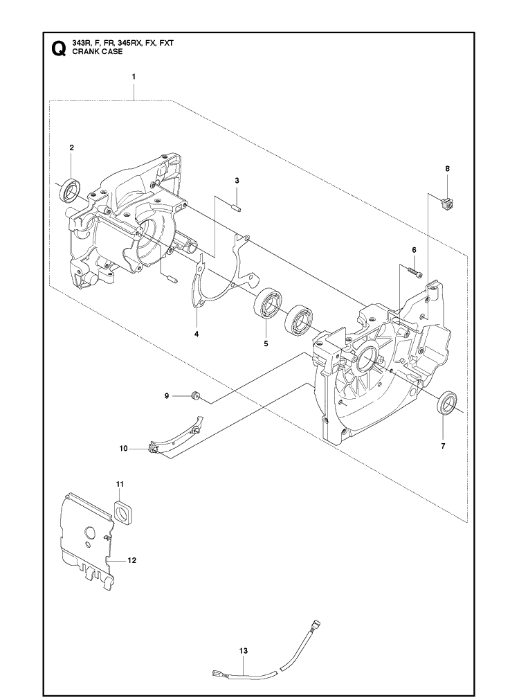 Crankcase Diagram and Parts List for 343F  Husqvarna Brush Cutter