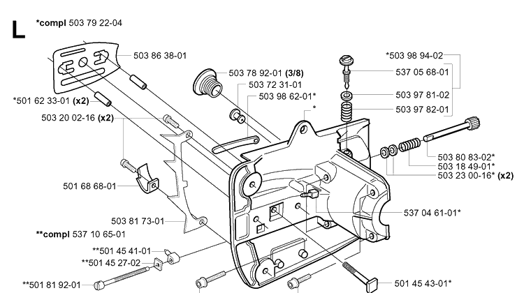 Crankcase Diagram and Parts List for 338XPT 20043100001-20051000000 Husqvarna Chainsaw