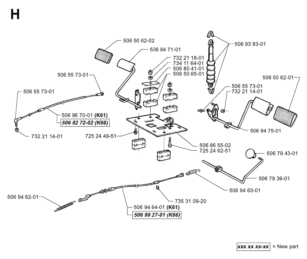Pedals Diagram and Parts List for PF18 2000-03 Husqvarna Lawn Tractor