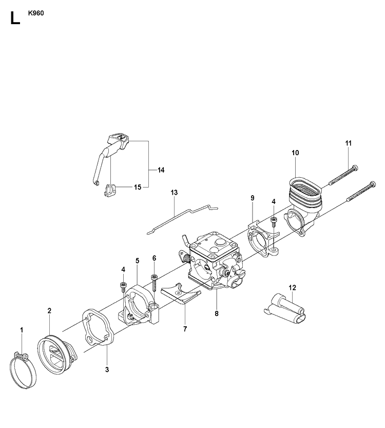 Carburetor Diagram and Parts List for K960 2007-10 Husqvarna Lawn Tractor Accessories