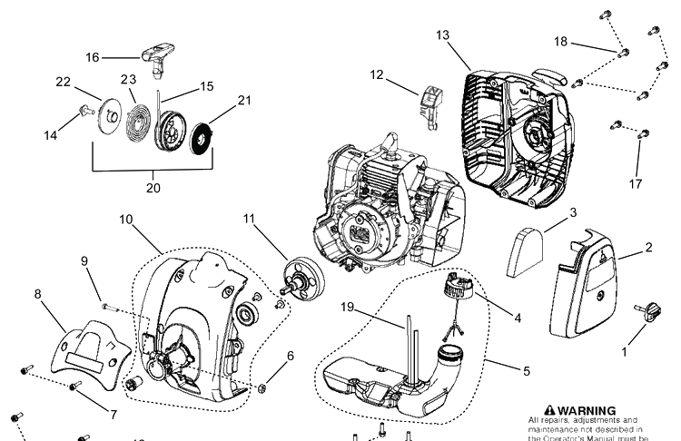Housing Diagram and Parts List for 129R 967193302 Husqvarna Brush Cutter