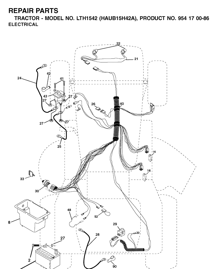 Electrical Diagram and Parts List for LTH1542 (HAUB15H42A)(2003-01) Husqvarna Lawn Tractor