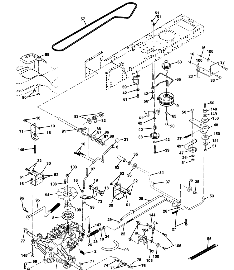 Drive Diagram and Parts List for LTH130 (954140005H)(1998-07) Husqvarna Lawn Mower