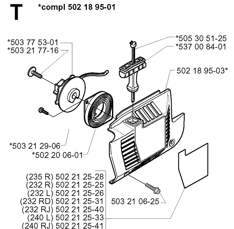 Starter Diagram and Parts List for 232RD 20001400001-Current Husqvarna Brush Cutter