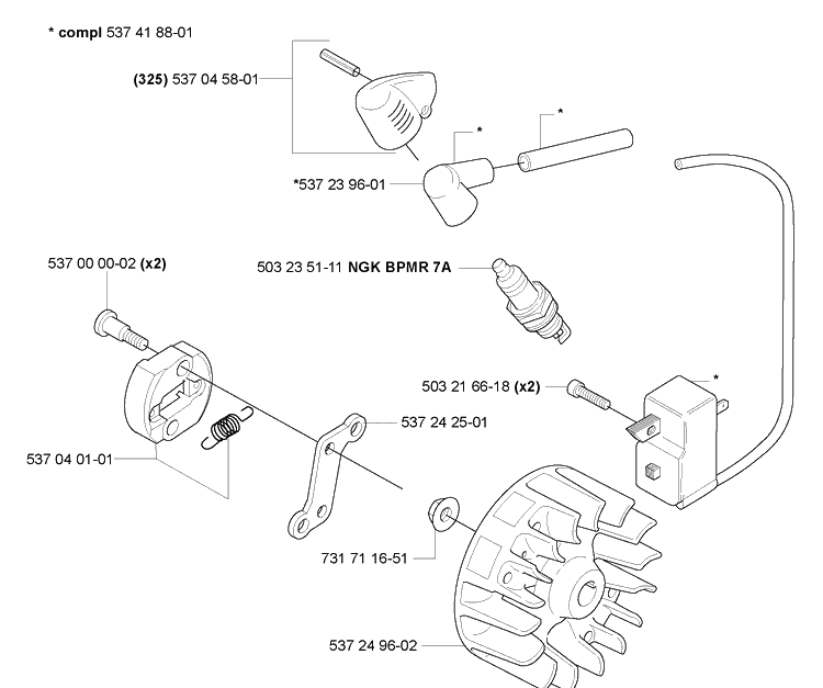 Ignition/Flywheel Diagram and Parts List for HA110 2005-09 Husqvarna Hedge Trimmer