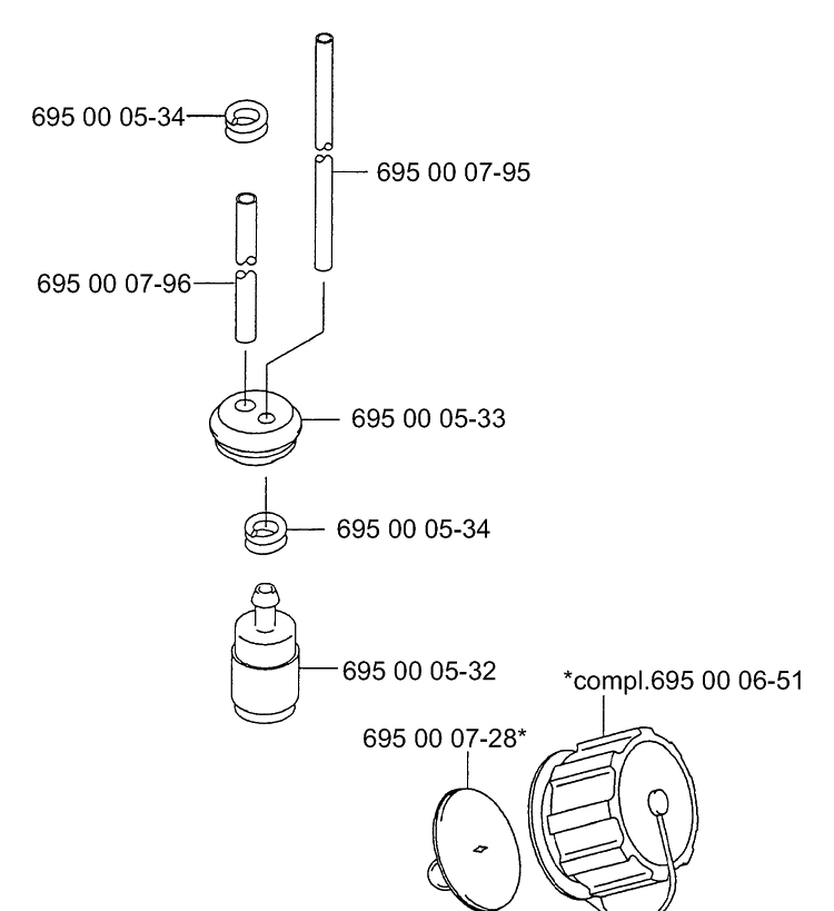 Fuel Line / Fuel Cap Diagram and Parts List for 165BT 2001-06 Husqvarna Leaf Blower / Vacuum