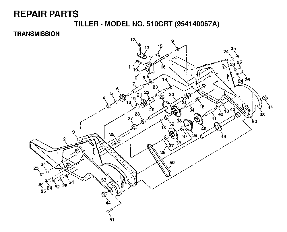 Transmission Diagram and Parts List for 510CRT (954140067A)(1998-02) Husqvarna Tiller