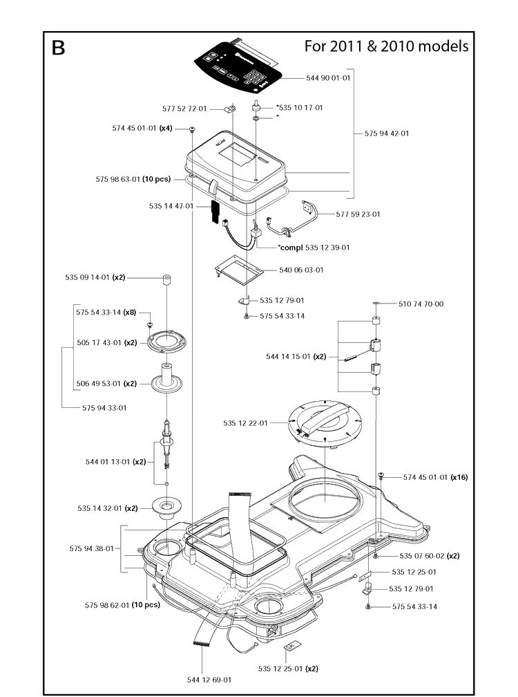 Chassis Upper 2010-2011 Diagram and Parts List for 220AC 2011-01 Husqvarna Lawn Mower