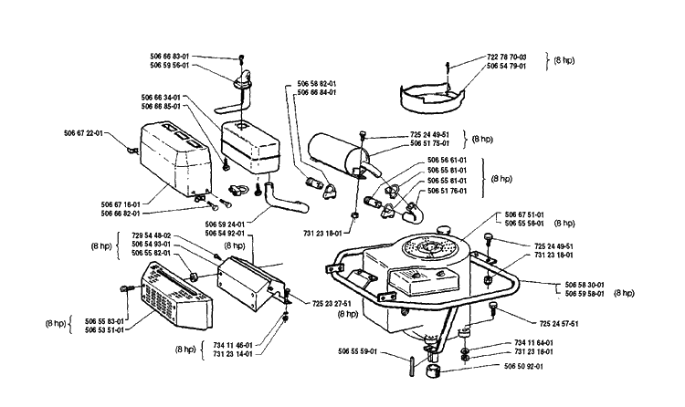 Engine Housing Diagram and Parts List for RIDER8508 1990-02 Husqvarna Lawn Mower