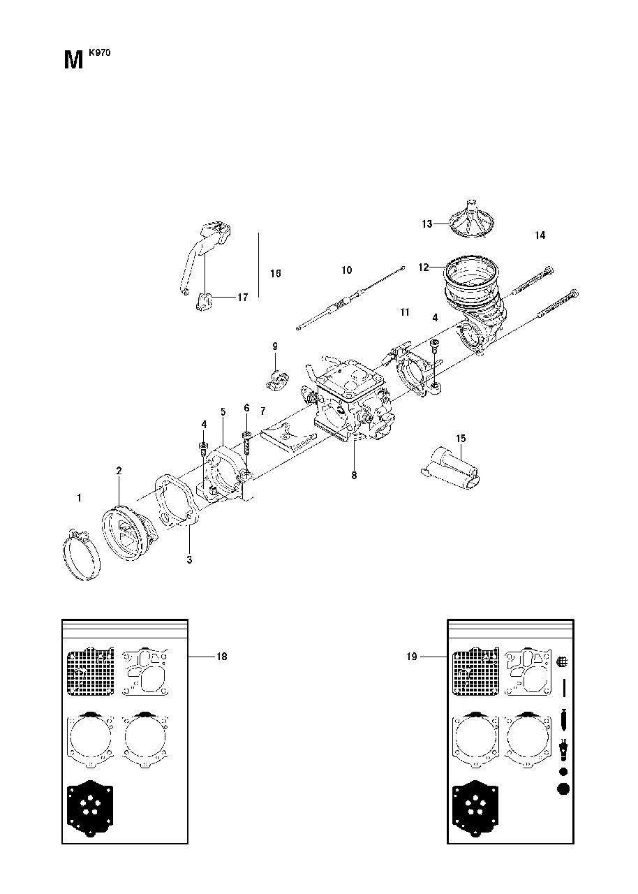 Carburetor Diagram and Parts List for K970 (575697201 & Above)(2010-05) Husqvarna Circular Saw