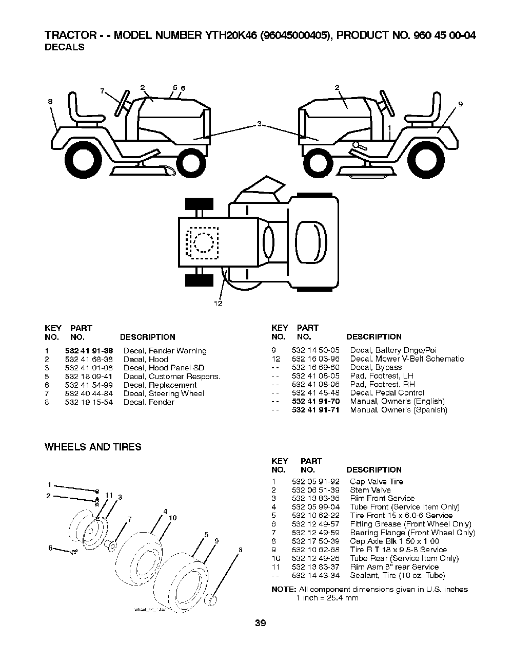 Wheels And Tires Diagram and Parts List for YTH20K4696045000405 2008-01 Husqvarna Lawn Tractor