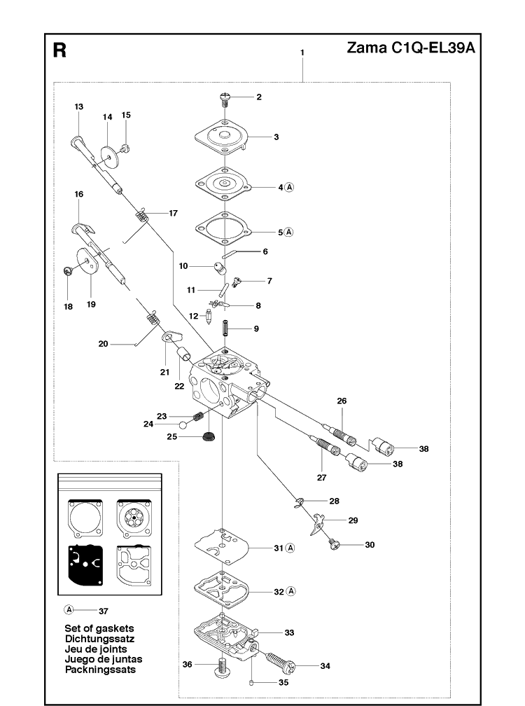 Carburetor Details 2 Diagram and Parts List for 241R 20093600001-20144900000 Husqvarna Brush Cutter