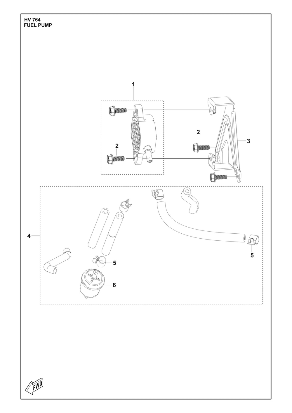 Fuel Pump Diagram and Parts List for HV764  Husqvarna Engine