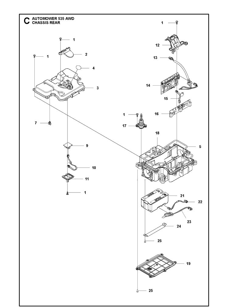 Chassis Rear Diagram and Parts List for 535AWD 2019 Husqvarna Lawn Mower