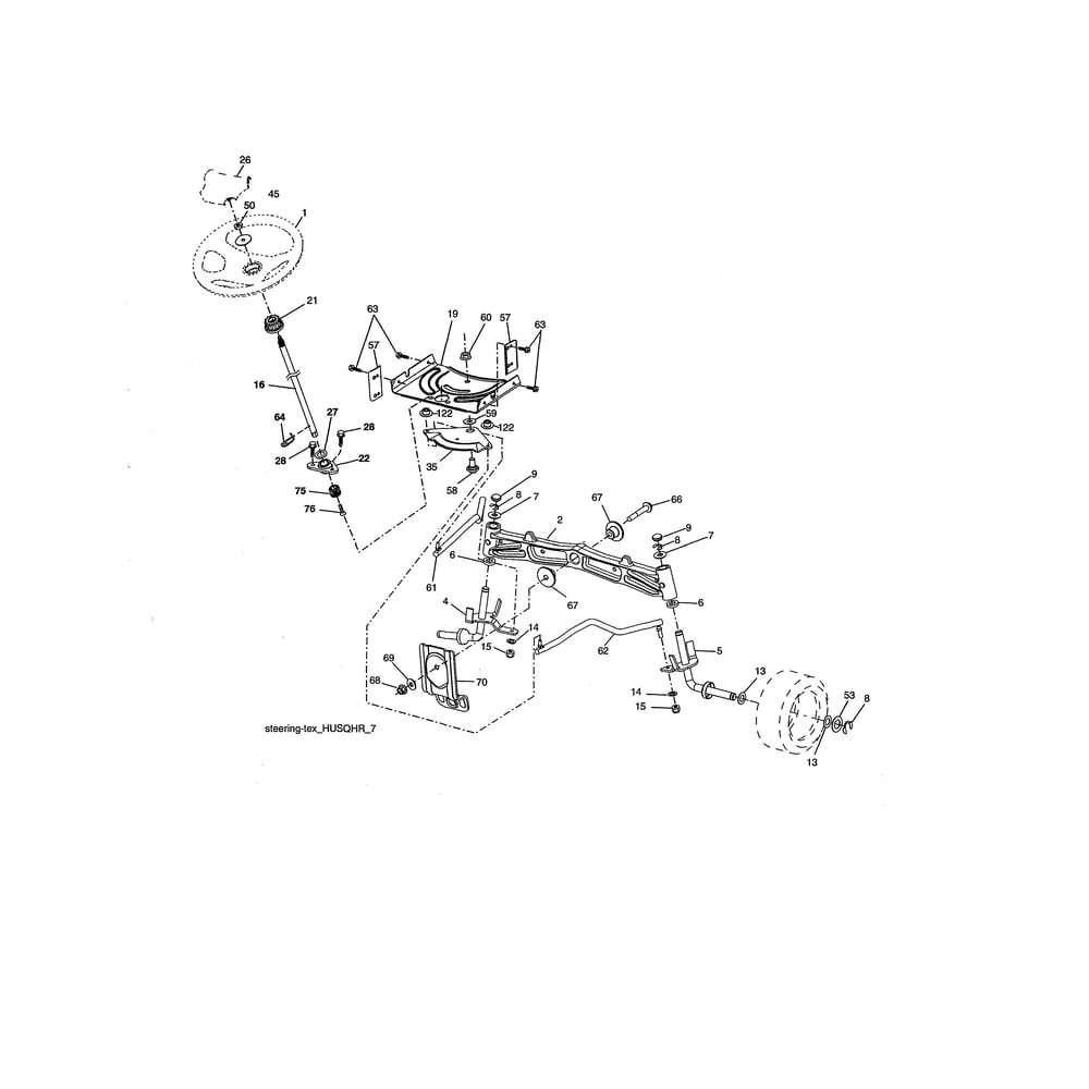 Steering Assembly Diagram and Parts List for 917223830  Husqvarna Lawn Tractor