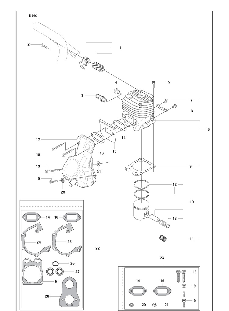 Cylinder Assy Diagram and Parts List for K760 2009-12 Husqvarna Lawn Tractor Accessories