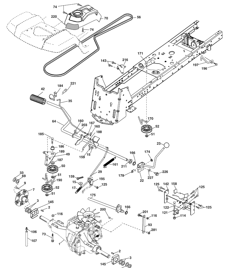Drive Diagram and Parts List for GTH2648 (96043003001)(2008-01) Husqvarna Lawn Mower