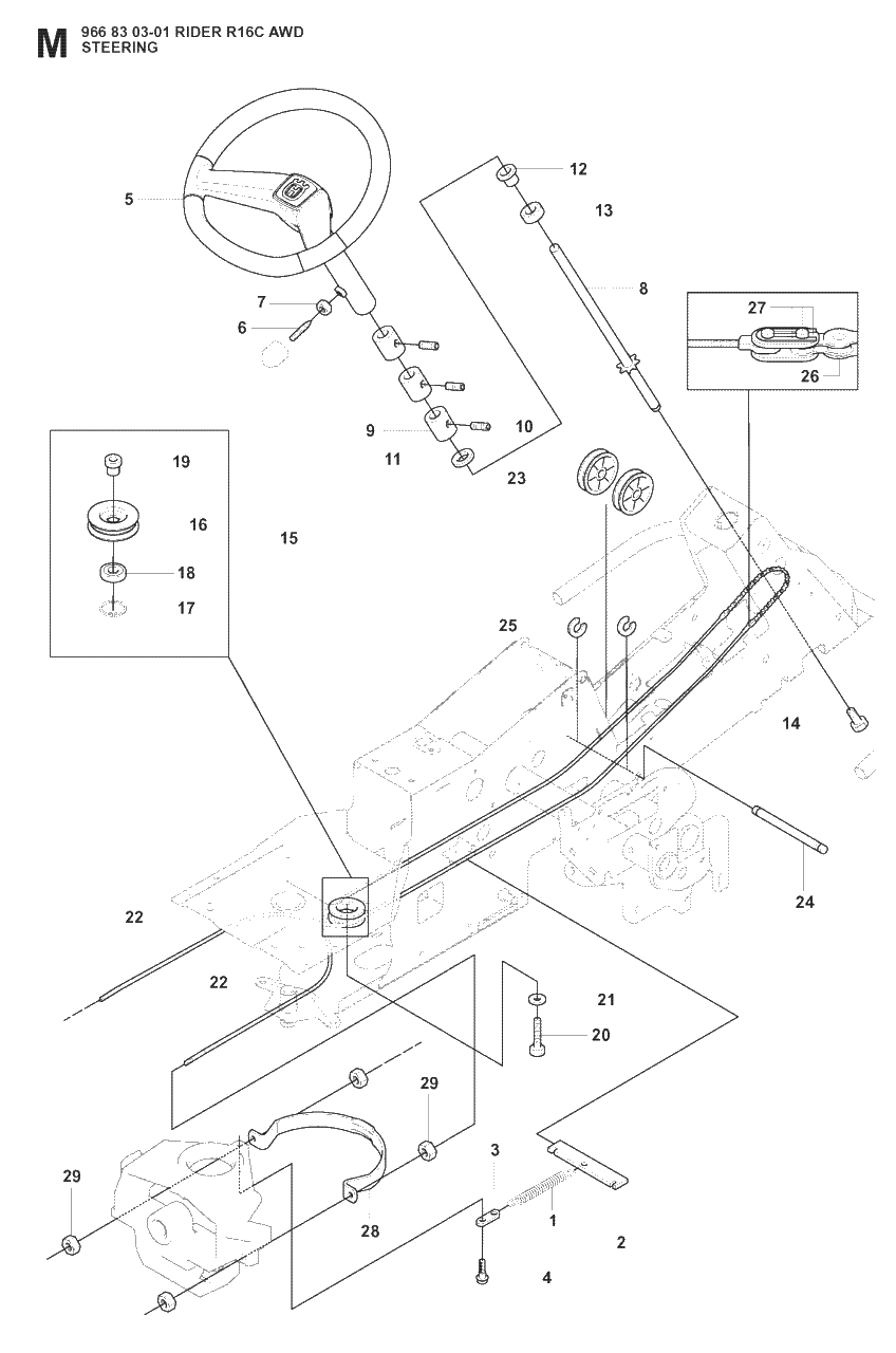Steering Diagram and Parts List for R16CAWD (966830301)(2008-04) Husqvarna Lawn Tractor