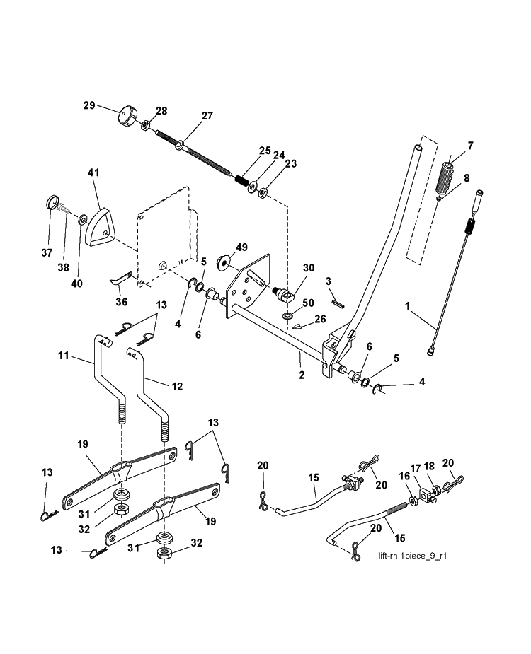 Mower Lift / Deck Lift Diagram and Parts List for CTH150 (96061018102)(2007-09) Husqvarna Lawn Tractor