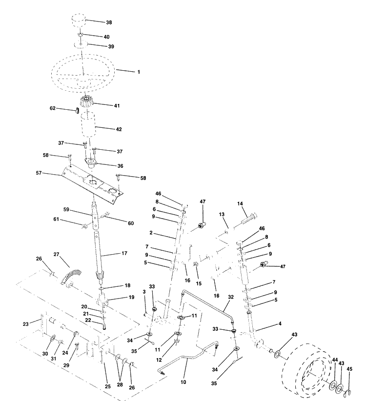 Steering And Front Axle Diagram and Parts List for LTH125 (HC125H42A)(954000782)(1994-01) Husqvarna Lawn Mower