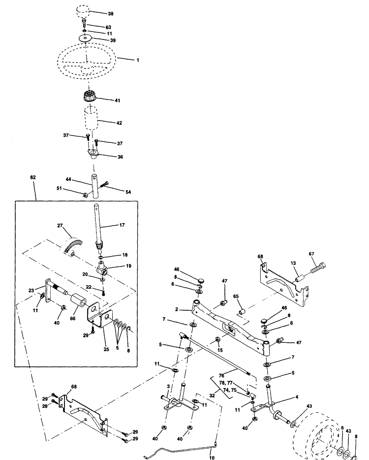 Steering Assembly Diagram and Parts List for LTH130 (954140005H)(1998-07) Husqvarna Lawn Mower