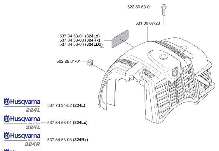 Top Cover Diagram and Parts List for 324RX 2009-06 Husqvarna Brush Cutter