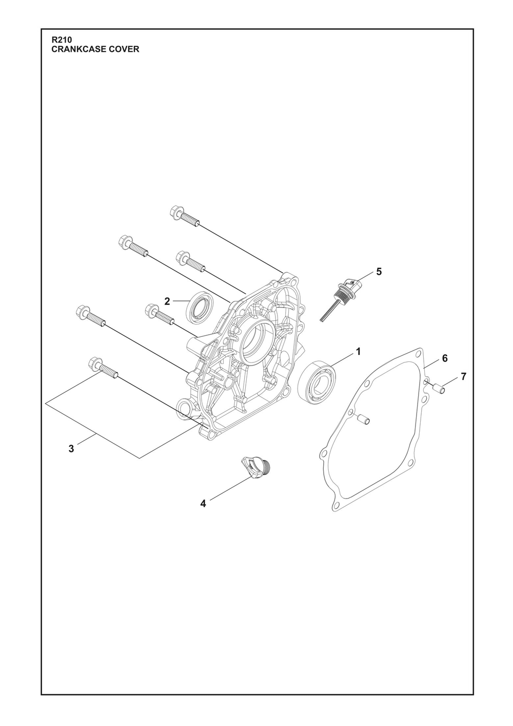 Crankcase Cover Diagram and Parts List for R210  Husqvarna Engine