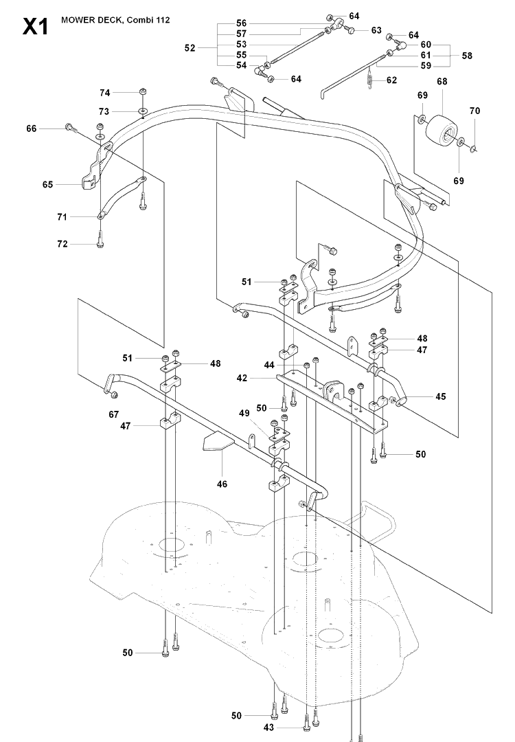 44 Inch/112cm Cutting Deck Diagram and Parts List for RIDER15V2AWD (965200901)(2009-04) Husqvarna Lawn Mower