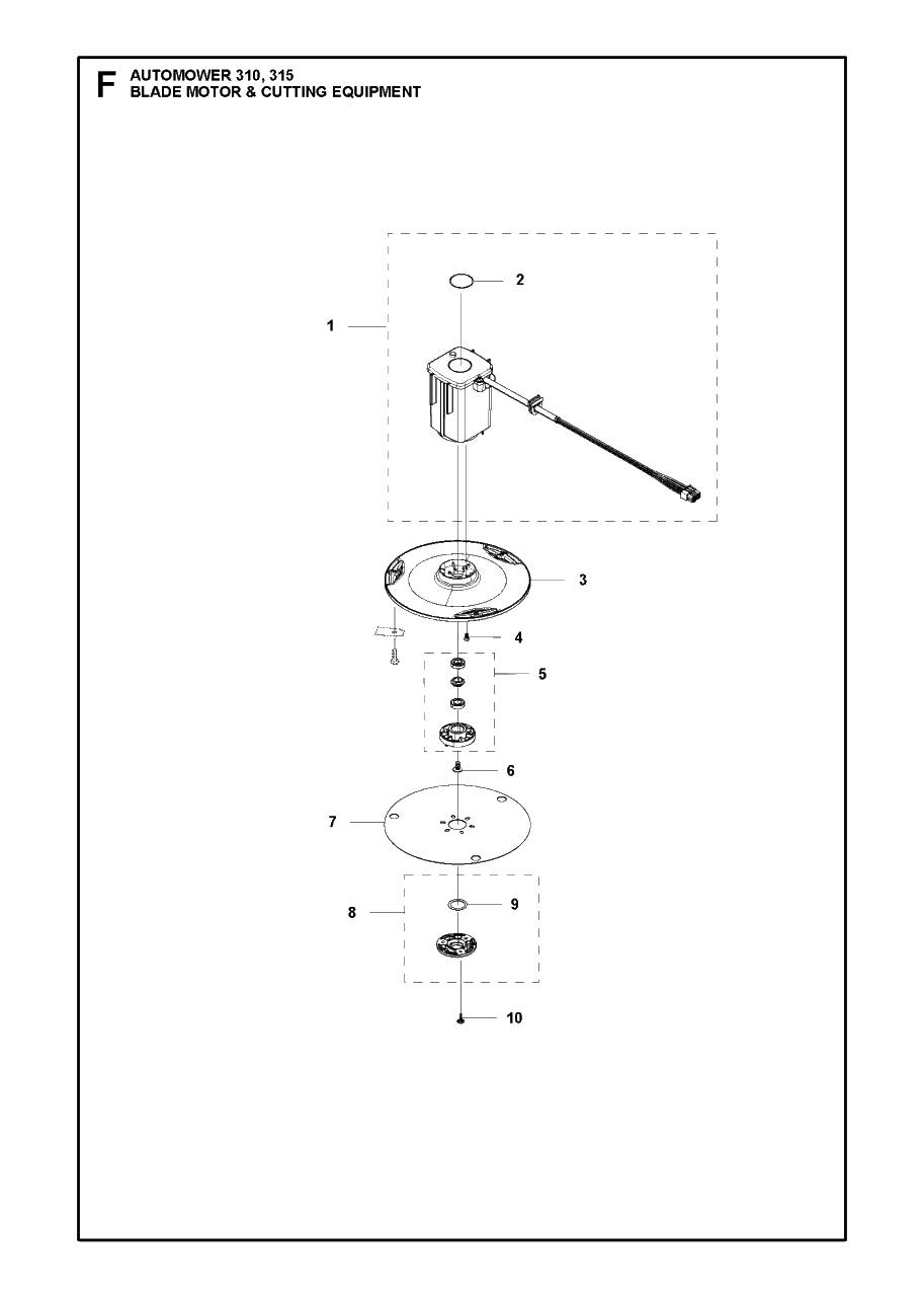 Blade Motor And Cutting Equipment Diagram and Parts List for 310 2016-01 Husqvarna Lawn Mower