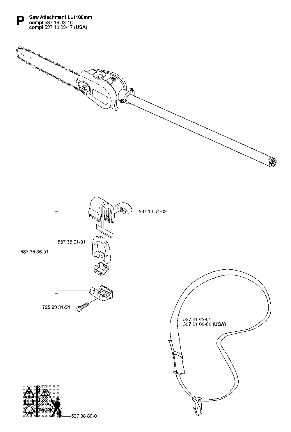 Attachments Diagram and Parts List for 323P4 20062700001 Husqvarna Pole Saw