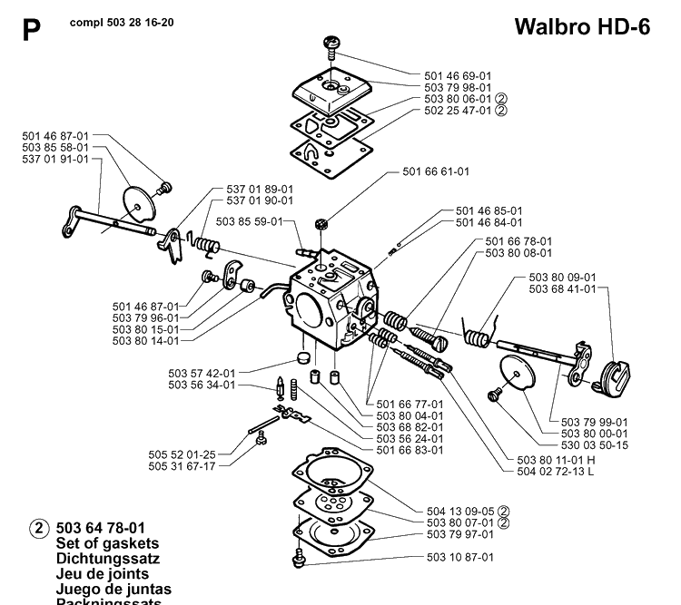 Carburetor Details Diagram and Parts List for 362XP 19983100001-19991800000 Husqvarna Chainsaw