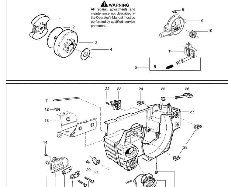 Clutch Drum/Oil Pump And Crankcase Diagram and Parts List for 137 2009-03 Husqvarna Chainsaw