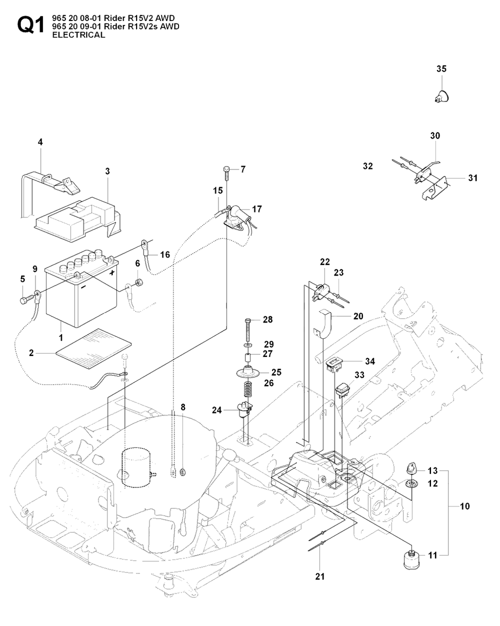 Electrical Diagram and Parts List for R15-V2AWD 2008-01 Husqvarna Lawn Tractor