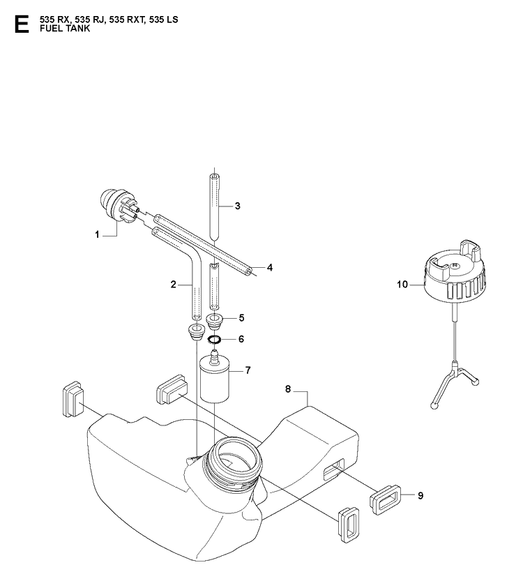 Fuel Tank Diagram and Parts List for 535RJ  Husqvarna Brush Cutter