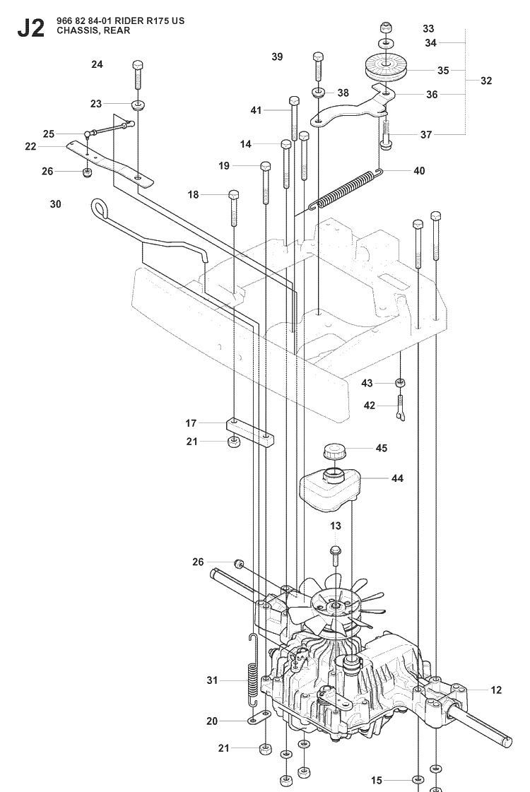 Transmission 2 Diagram and Parts List for RIDER175 (966828401)(2008-05) Husqvarna Lawn Mower