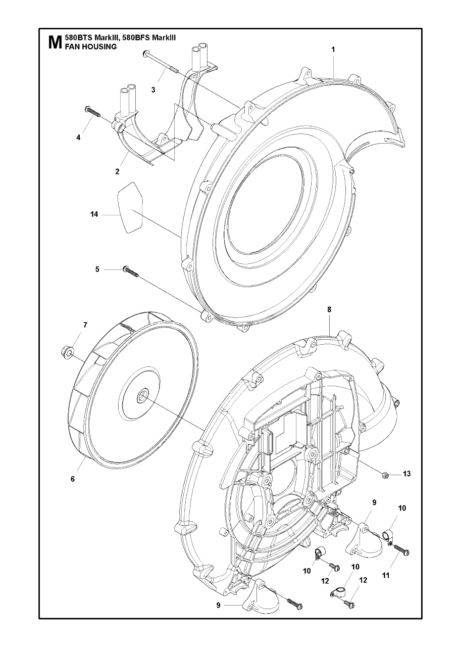 Fan Diagram and Parts List for 580BFS-BTS Mark III Husqvarna Leaf Blower / Vacuum
