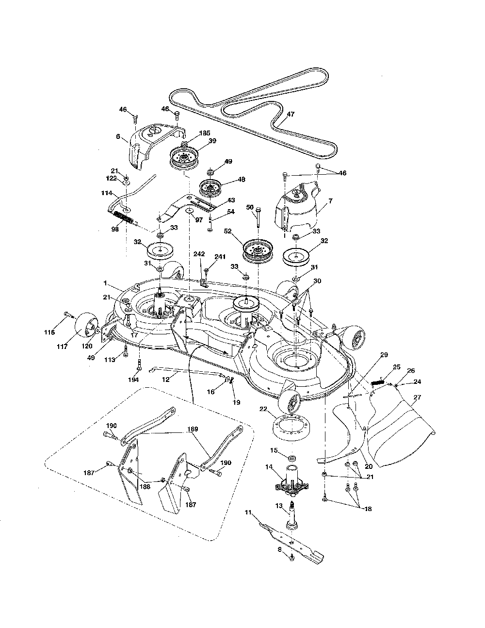 Mower deck Diagram and Parts List for 917240440  Husqvarna Lawn Tractor
