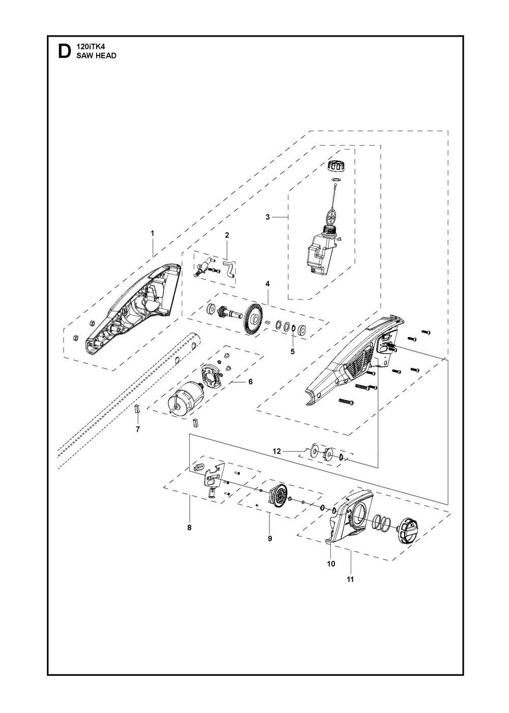 Saw Head Diagram and Parts List for 120ITK4-PH  Husqvarna Pole Saw