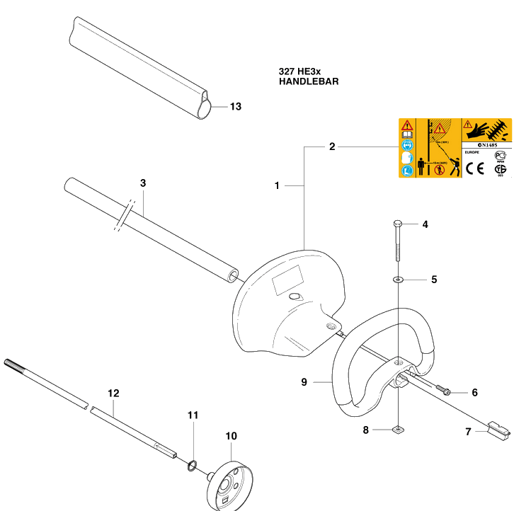 Handelbar Diagram and Parts List for 327HE3X-SERIES (966976401)(2009-04) Husqvarna Hedge Trimmer