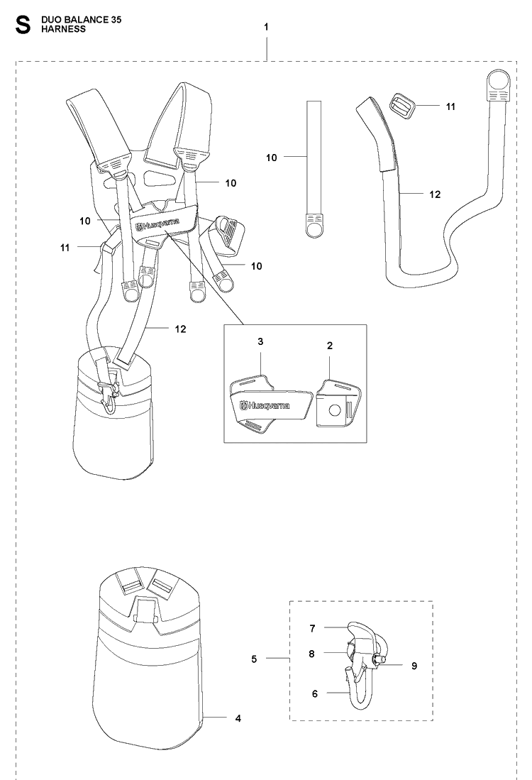 Harness Diagram and Parts List for 535RJ  Husqvarna Brush Cutter