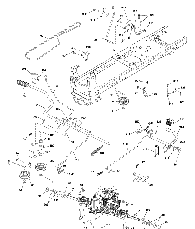 Drive Diagram and Parts List for YTH22V46 (96043018101)(2014-03) Husqvarna Lawn Tractor