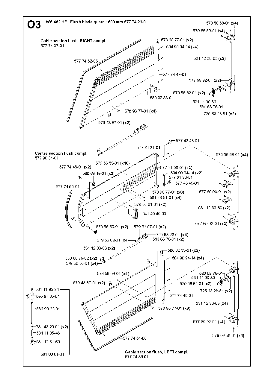 Guards 1600mm Diagram and Parts List for WS482HF (00000001275 - 20134501536)(2012-07) Husqvarna Circular Saw