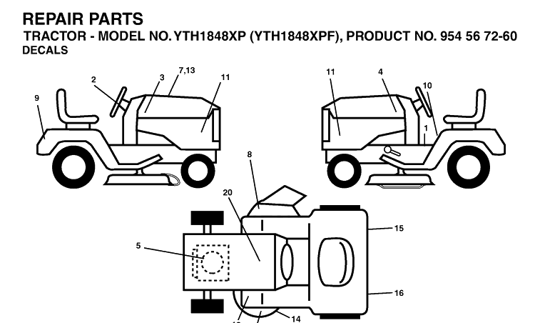 Decals Diagram and Parts List for YTH1848XP (954567260)(2003-06) Husqvarna Lawn Tractor