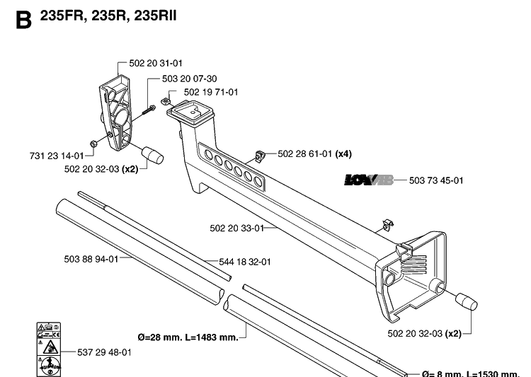 Shaft 2 Diagram and Parts List for 235RII  Husqvarna Brush Cutter