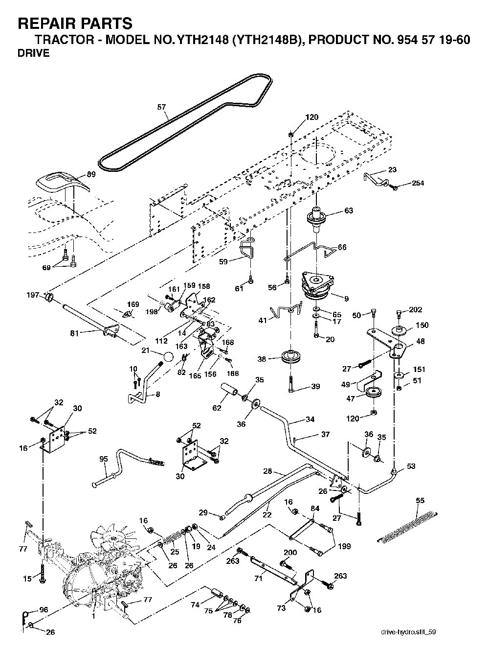 Drive Diagram and Parts List for YTH2148B (954571960)(2004-03) Husqvarna Lawn Tractor
